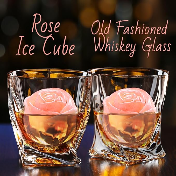 Silicone Ice Cube Trays for Freezer, 2 Pack Cute Ice Cube Tray with Lid,Rose Ice Mold and Heart Ice Mold Make 6 Giant Cute Flower Shape Ice for Cocktails Whiskey Bourbon,Father's day gifts