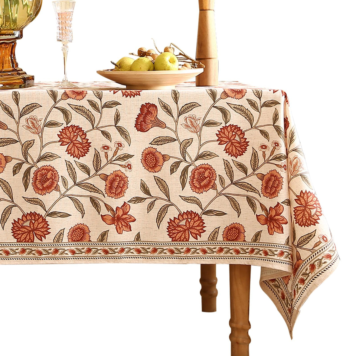 ISAENNE Designer French Linen Rectangular Tablecloth,94"x63"-Helena E