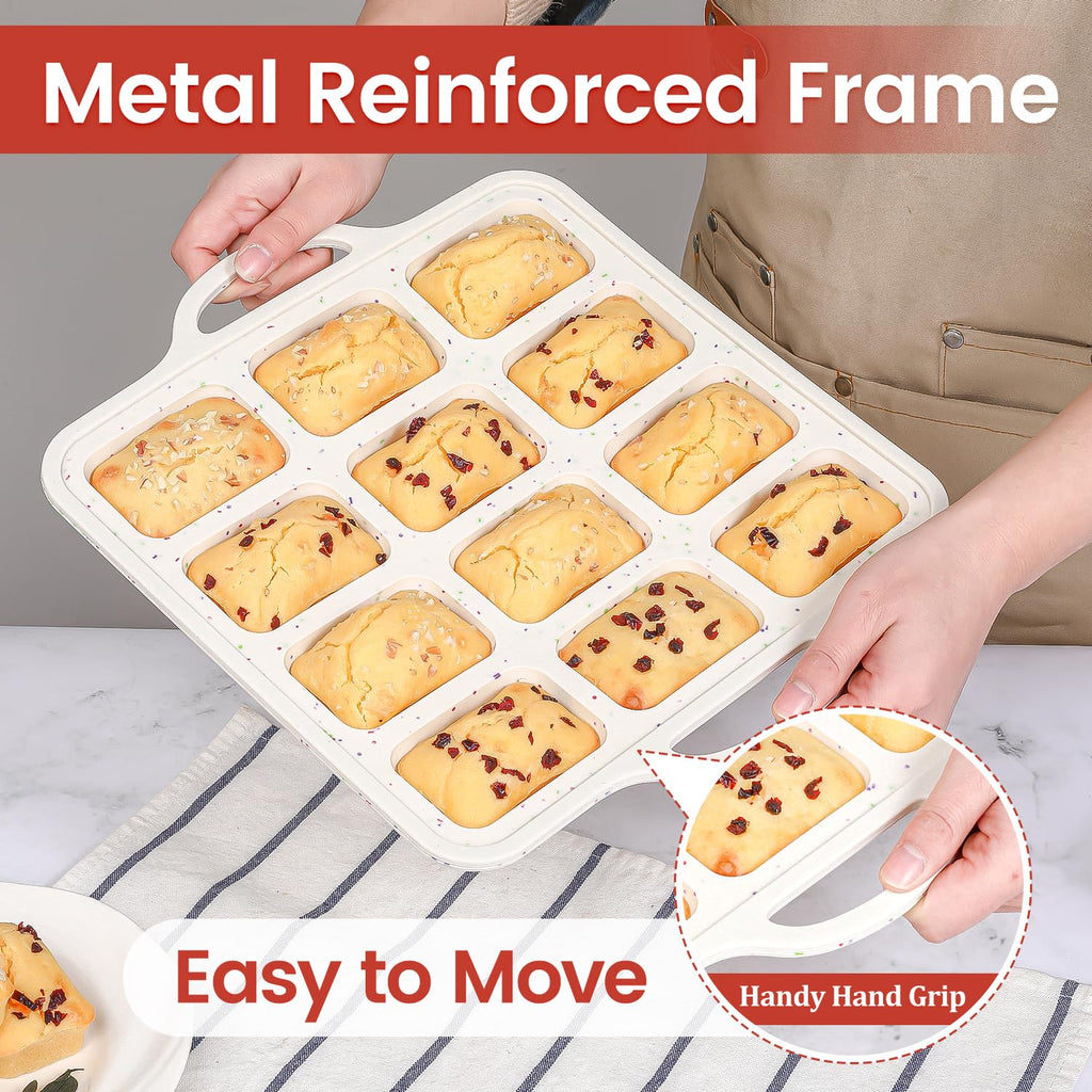 Silicone Mini Loaf Pan with Metal Frame, 12 Cups, Bread Silicone Molds