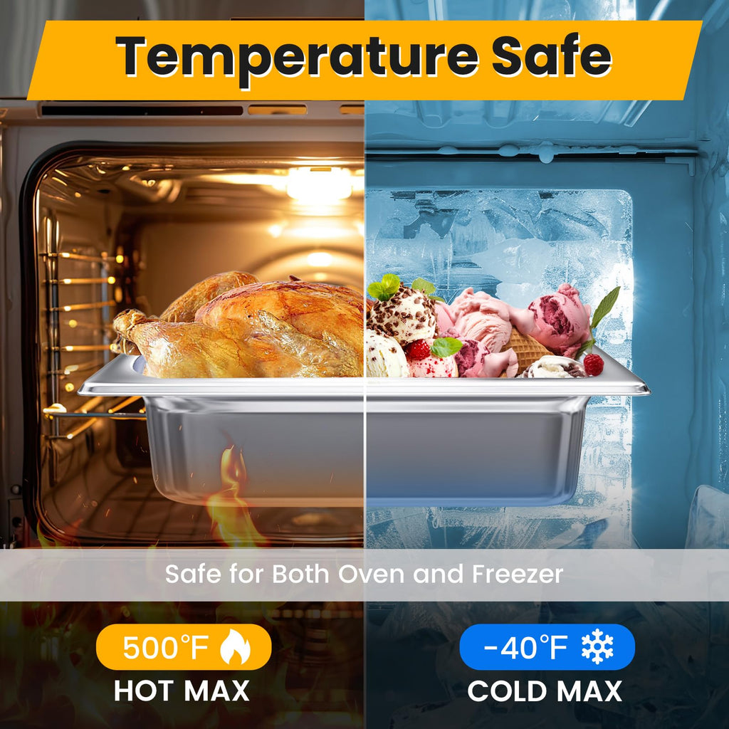 Aplancee 1/2 Hotel Pans 4 Inch Deep Stainless Steel Food Pan - Anti-Jam 6 Pack Steam Table Pan Set for Catering, Buffet Use, Kitchen Prep