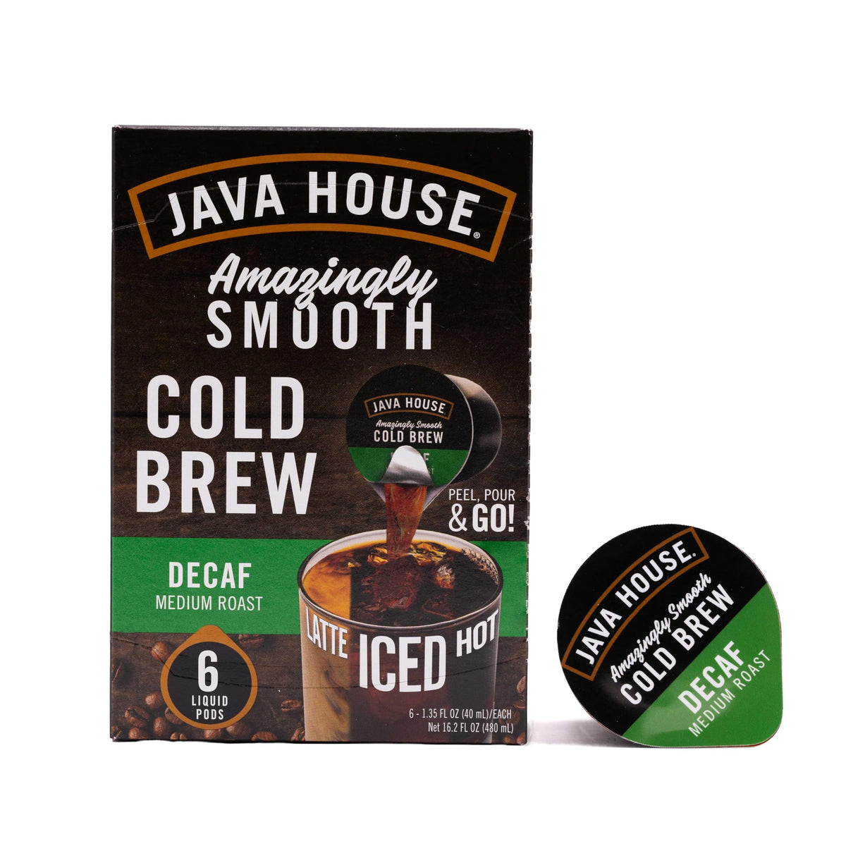 Java House Cold Brew Coffee, Colombian Medium Roast Coffee Concentrate Liquid Pods - 1.35 Fluid Oz (Pack of 60) Enjoy Hot or Iced