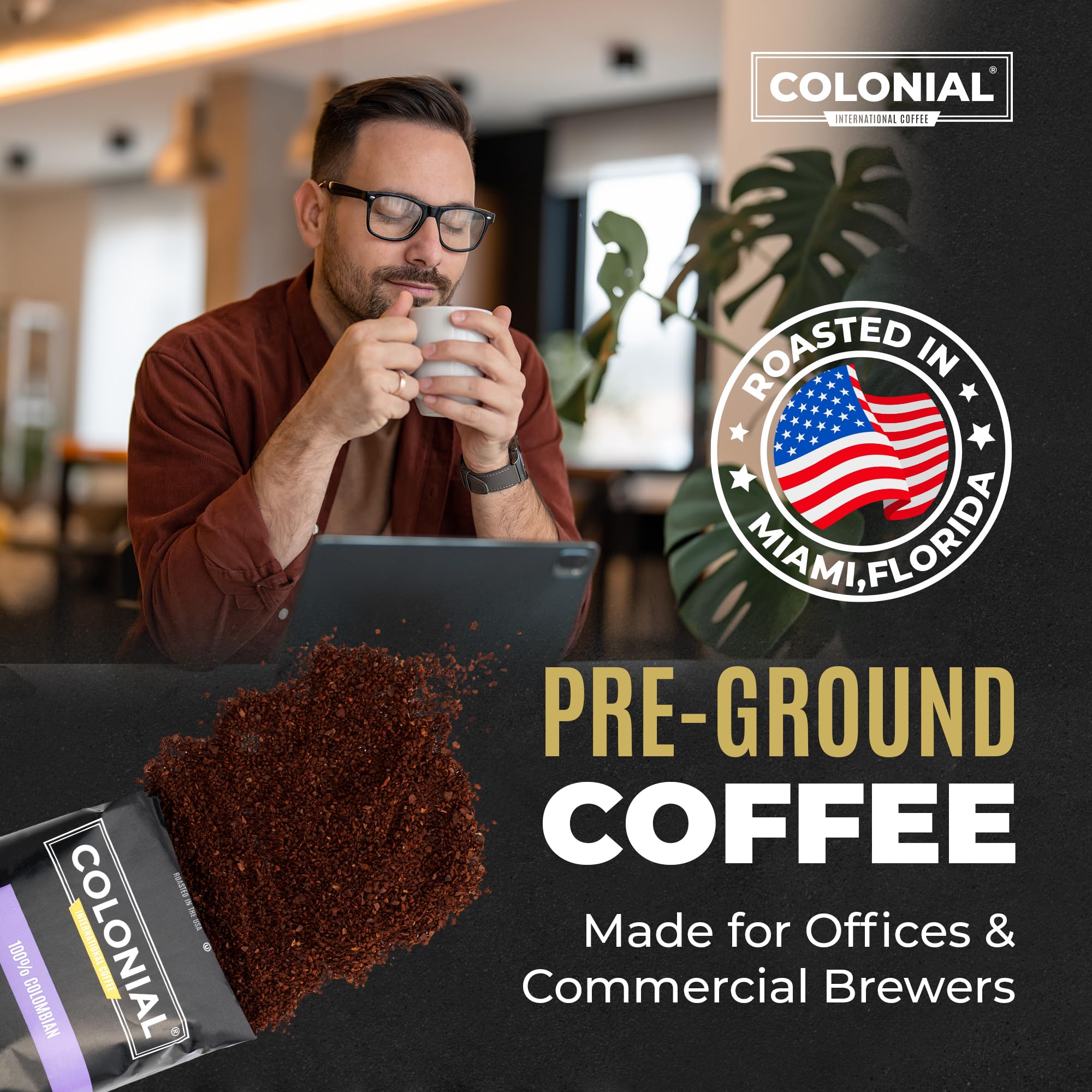 Colonial Coffee Ground Frac Packs, Variety Pack, Med/Dark/Decaf, 32-Ct