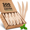 PURPLECLAY Wooden Knives Disposable – 300 Piece Wood Compostable Knives, Eco-Friendly Biodegradable Cutlery Set, Charcuterie Accessories Disposable, Wooden Knife for Parties, Plastic-Free Utensils