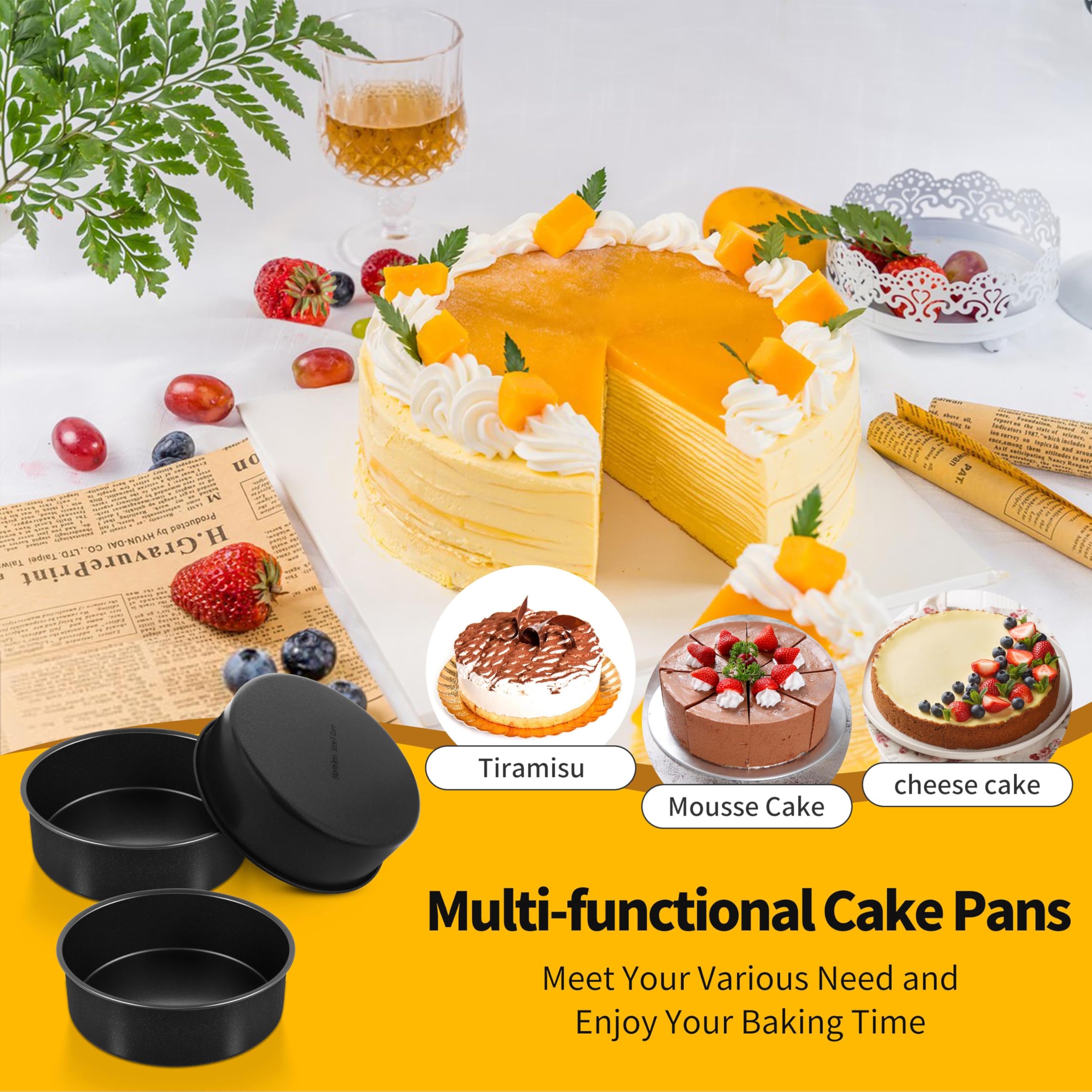 P&P CHEF 6 Inch Cake Pan Set of 3, Non-Stick Round Cake Pans
