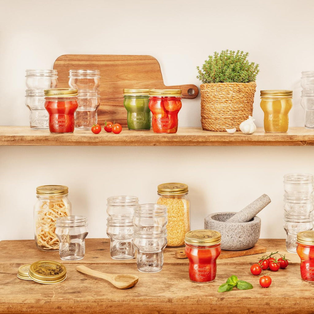 Bormioli Rocco Quattro Stagioni Stacking Jar, 9.25oz - ClearGold, Set of 12