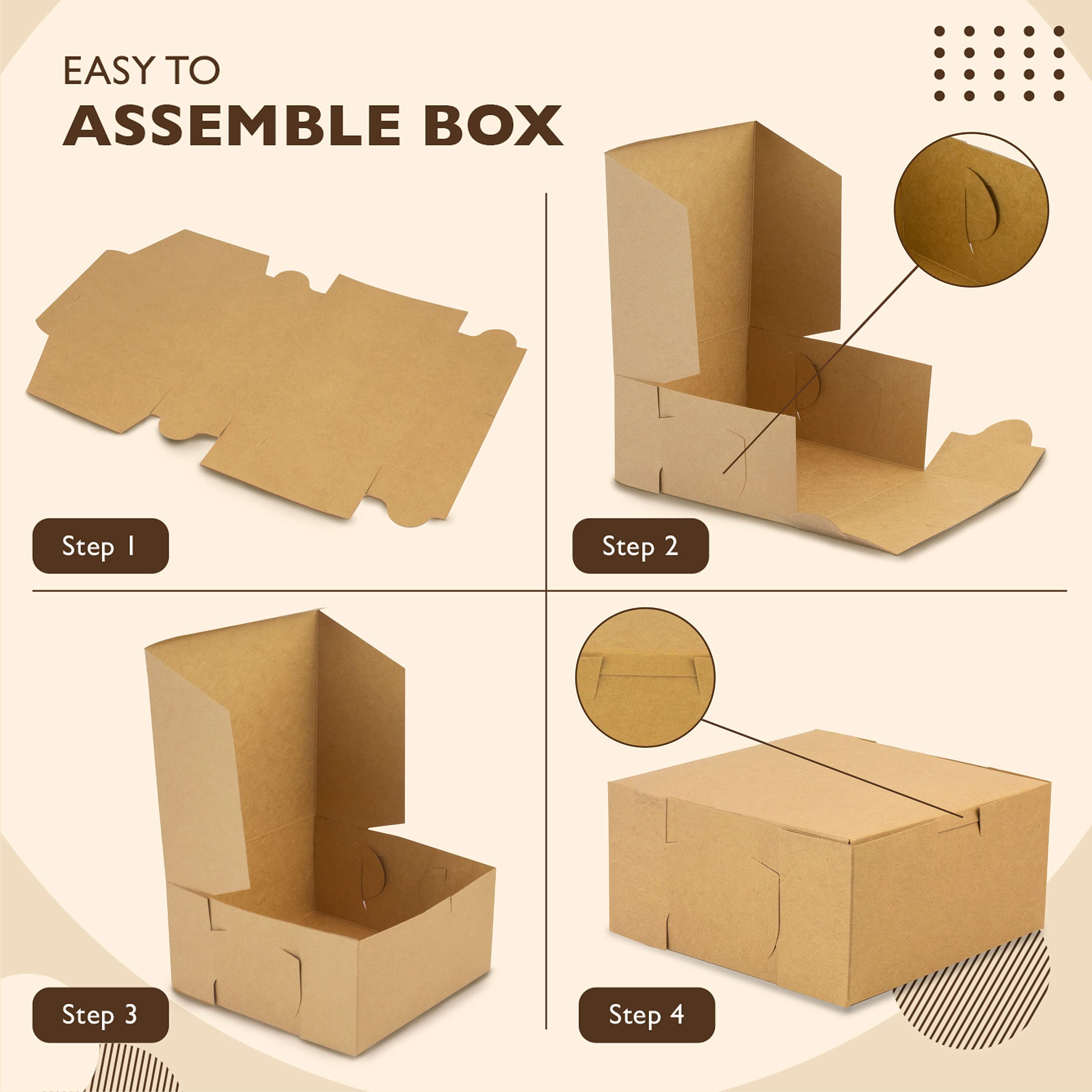 Fit Meal Prep 25 Pack Kraft Bakery Boxes, 9 x 9 x 3 Inches Brown Pastry Boxes, Cardboard Treat Boxes Pie Boxes Cookie Boxes Dessert Boxes for Cupcakes, Chocolates, Donuts, Macarons