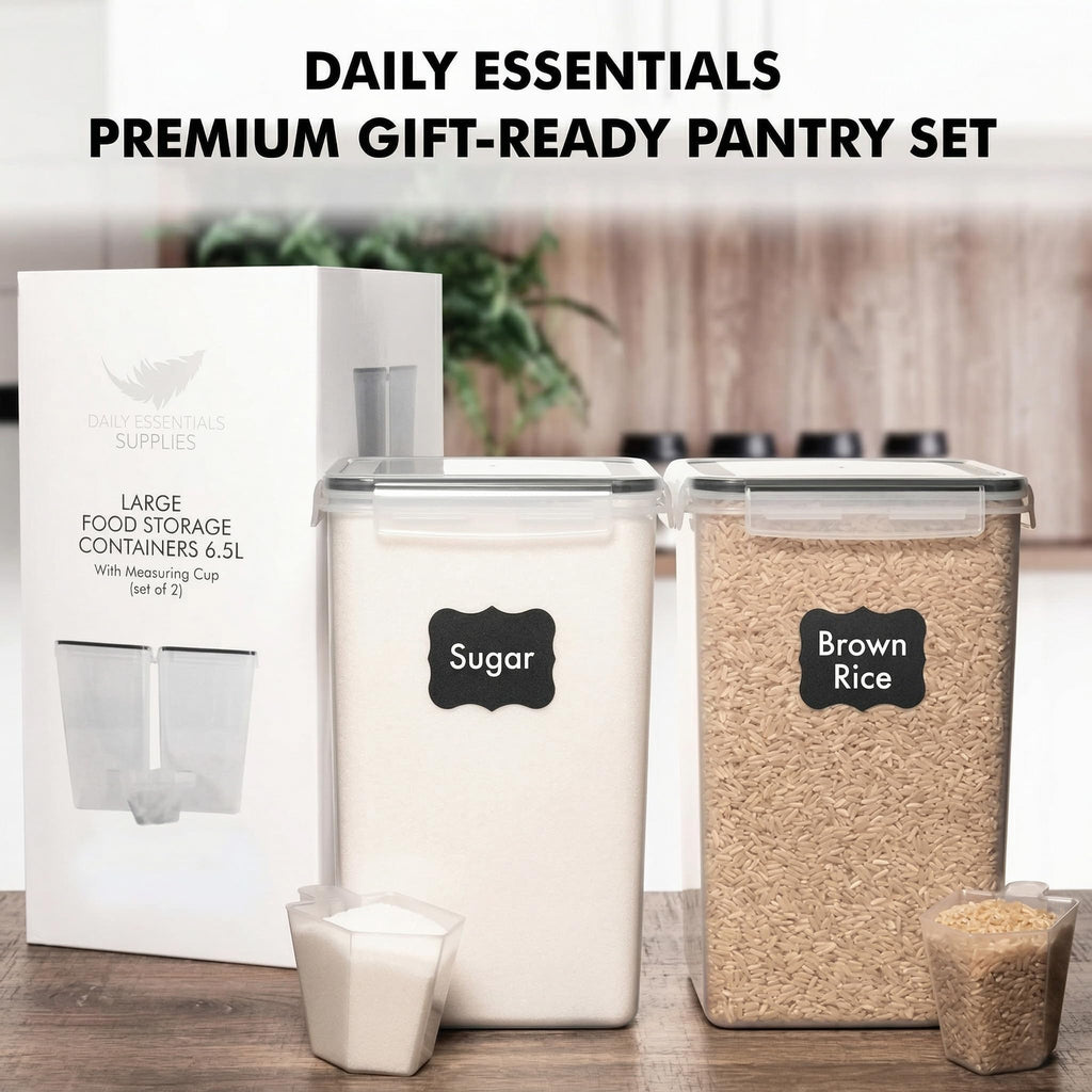 WHITE FEATHER SUPPLIES 2 PC [7 Qt / 6.5L / 220 Oz] Large Food Storage Containers with Lids Airtight - BPA Free Clear Plastic Kitchen and Pantry Storage Containers for Cereal, Flour, Sugar, Rice