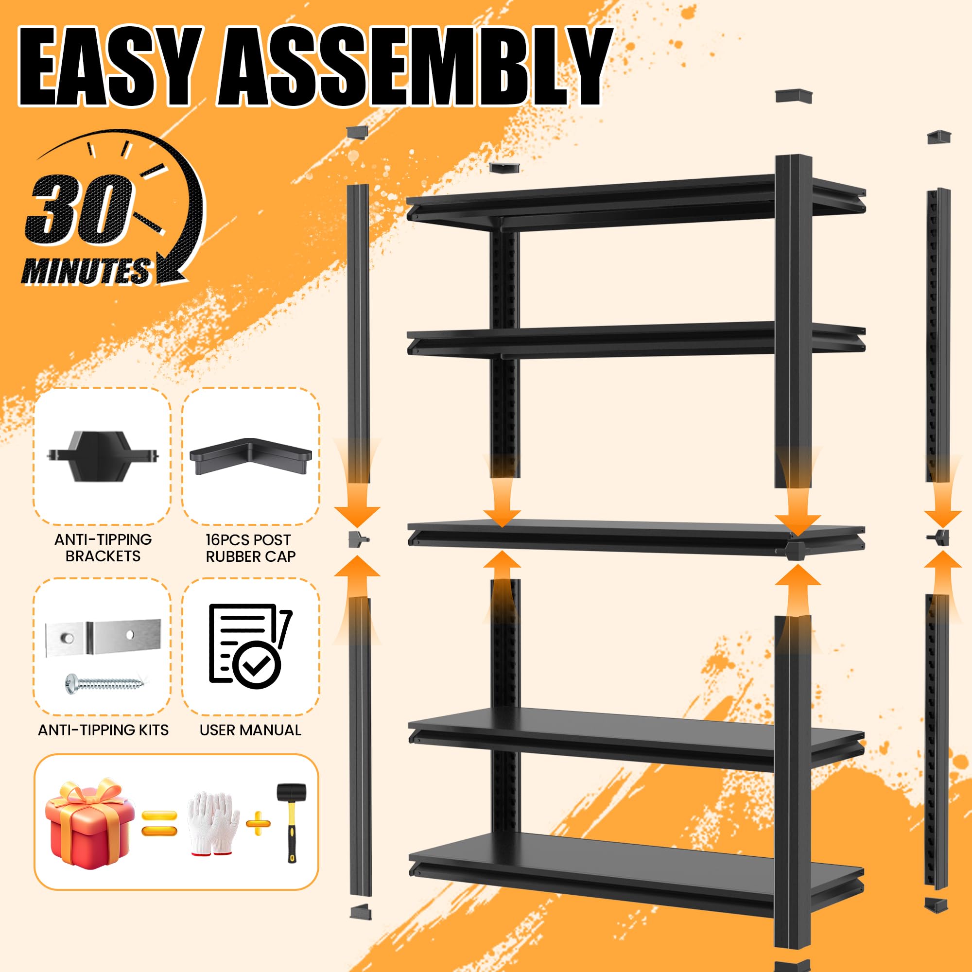 mysteeldepot 72" H Garage Shelving, Heavy Duty Storage Shelves, Garage Storage Shelves, Adjustable 5 Tier Metal Shelving Unit, Utility Shelves for Garage Warehouse Backyard, 72" H×48" W×24" D