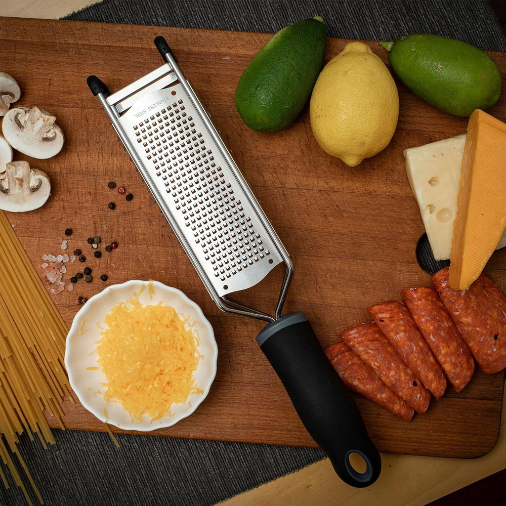 3-in-1 Lemon Zester & Cheese Grater, 304 Stainless Steel, 12-Inch, Black