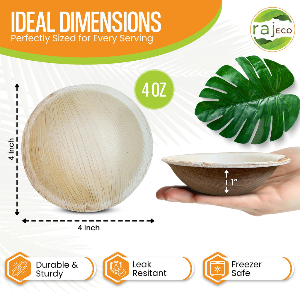 Raj Palm Leaf 4" Round Bowls, 800 Count (8 cases) Bulk Pack