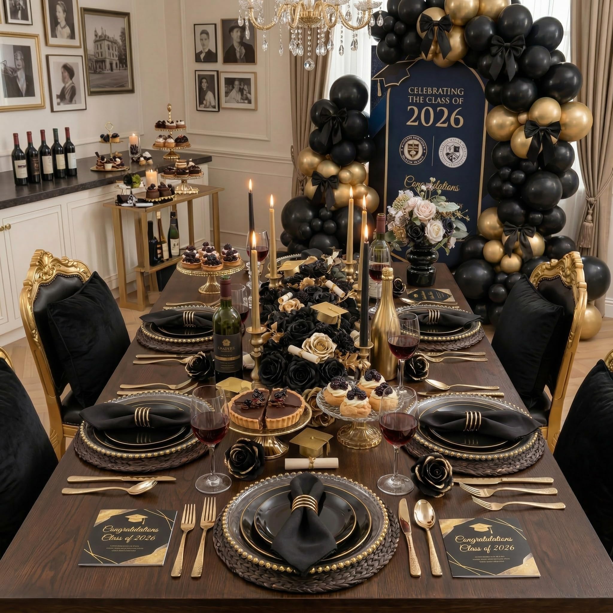 KIRE 60PCS Black Plastic Plates - Black Disposable Plates with Gold Rim - Include 30Pcs 10.25inch for Dinner and 30Pcs 7.5inch for Dessert for Wedding/Graduation/Party