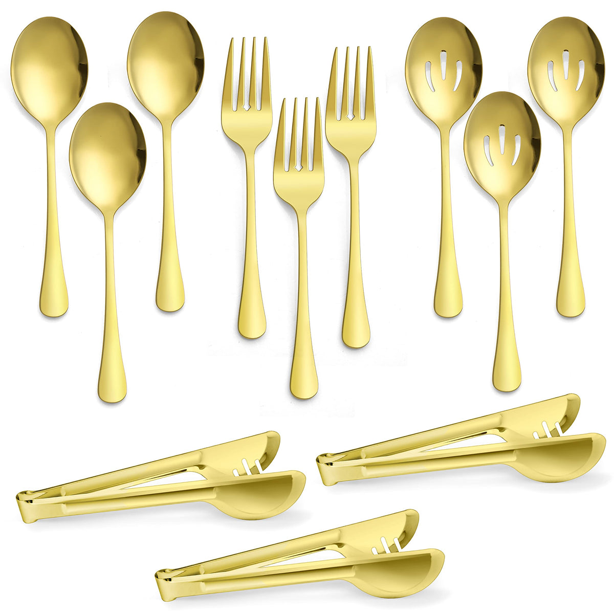 E-far Large Serving Utensils Set of 8, Buffet Serving Spoons Forks Tongs