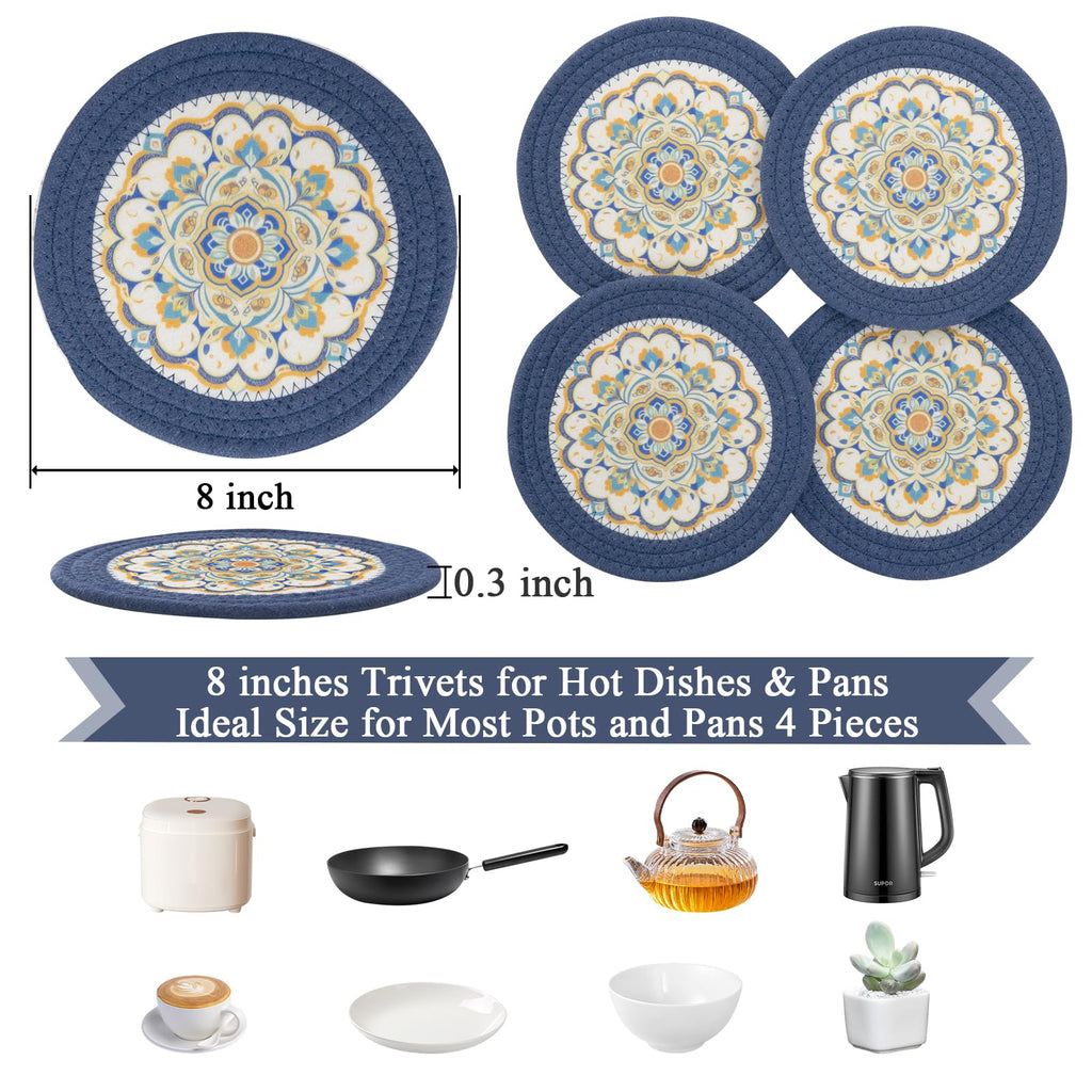 SHACOS 8 Inches Trivets for Hot Dishes, Floral Pattern Trivet Mats 4 Pieces