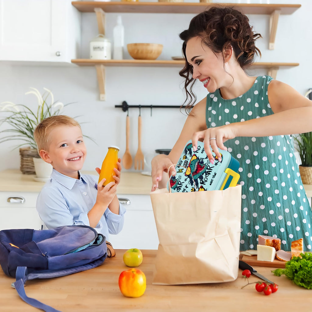 Bento Lunch Box for Kids with 8oz Soup Thermo Leak-Proof Lunch Food Containers with Snack Sauce Container for Kid Girls Boys to School (Screaming Dinosaur)