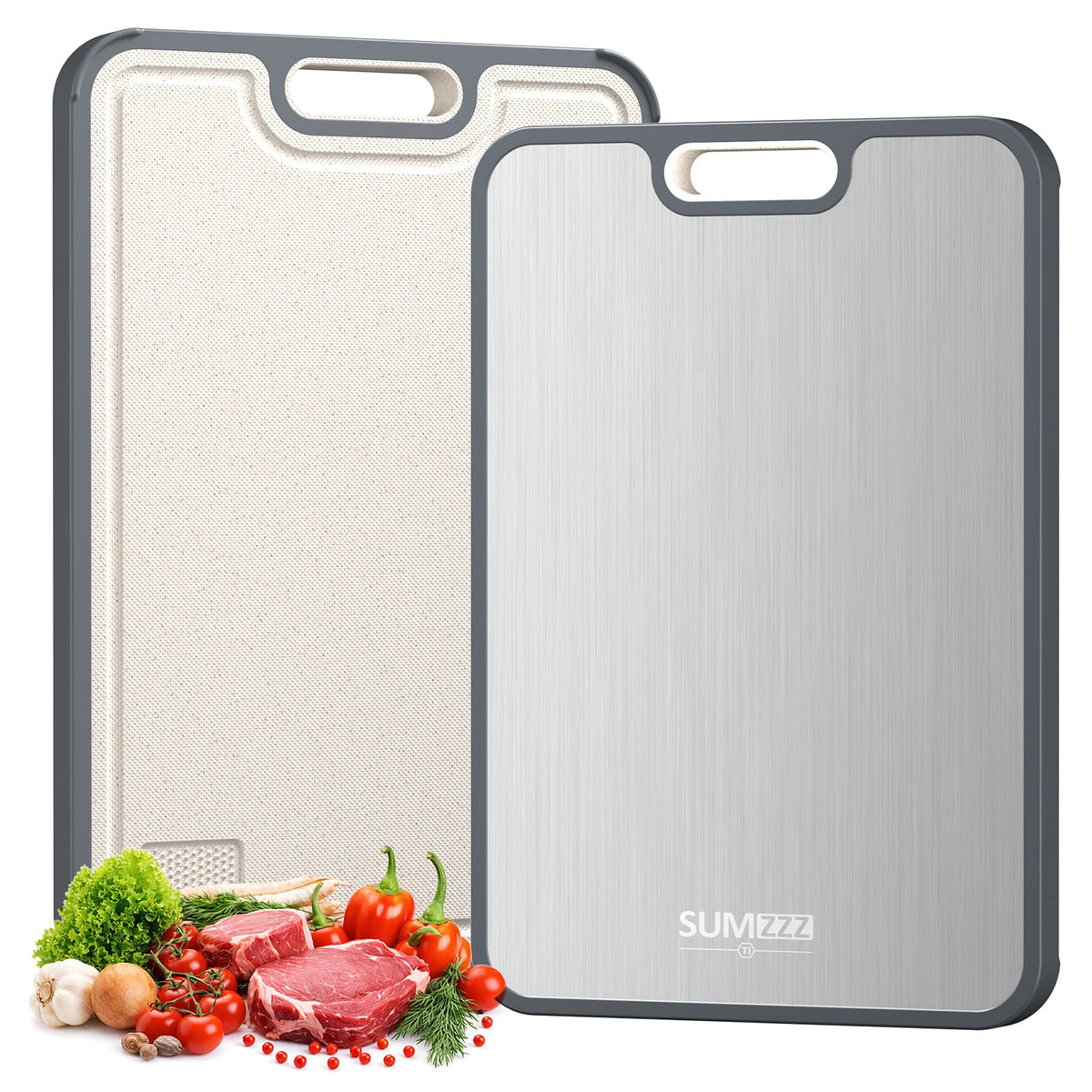 Titanium Cutting Board, Double Sided Food Grade Pure Titanium/PP, Cutting Board for Kitchen, Easy to Clean Large Size [18”*12.5”+15.5”*10.5”+12”*8.5”]