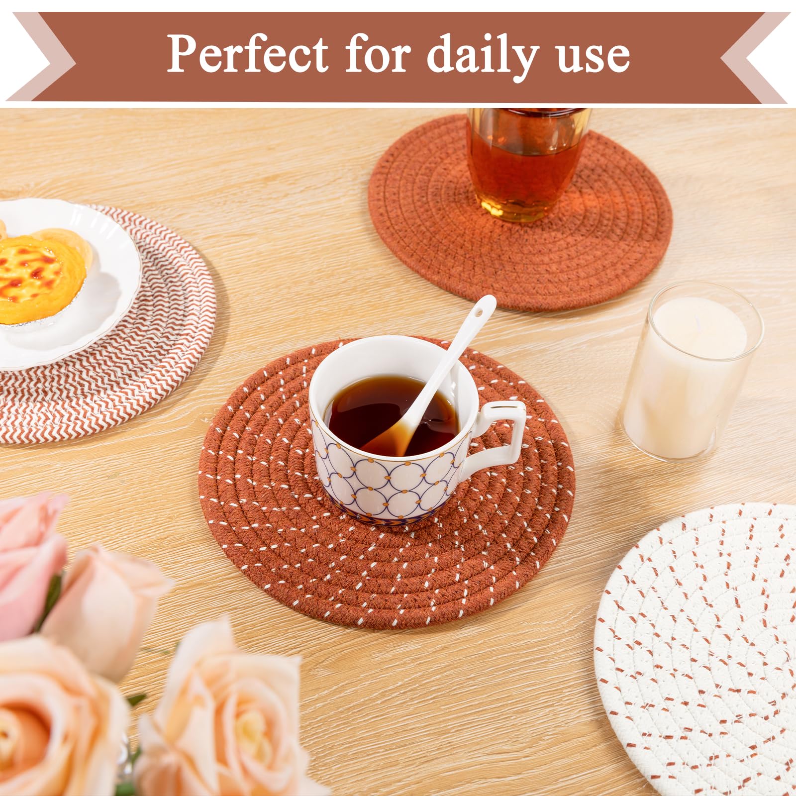 SHACOS 8 Inches Trivets for Hot Dishes, 4 Pieces Cotton Trivets Mats