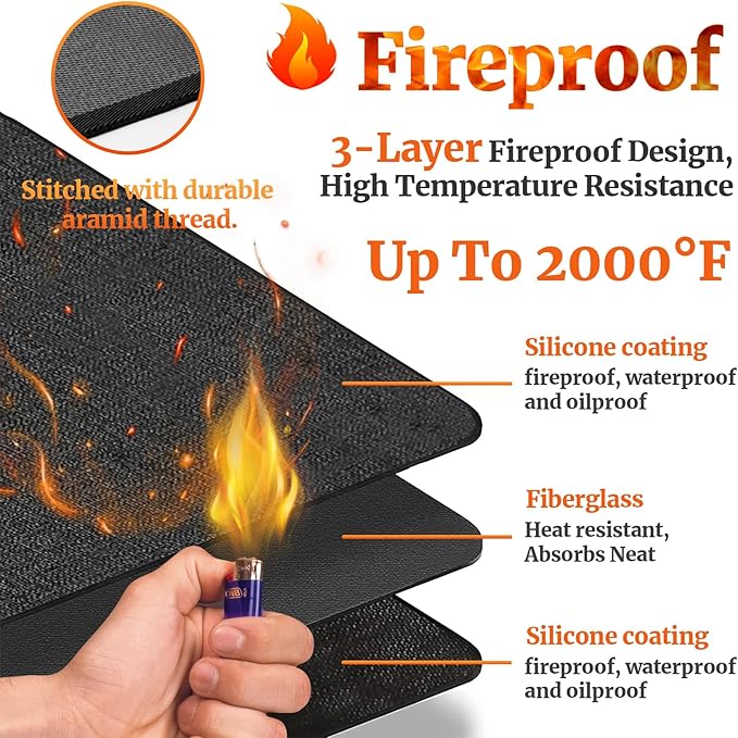 30" Square Fire Pit Mat/Under Grill Mat Fireproof Waterproof Oil-Proof, 4 Layers Fireproof Mat Fire Pit BBQ Pad Protect Mat for Deck Patio Grass Outdoor Wood Burning Fire Pit and BBQ Smoker