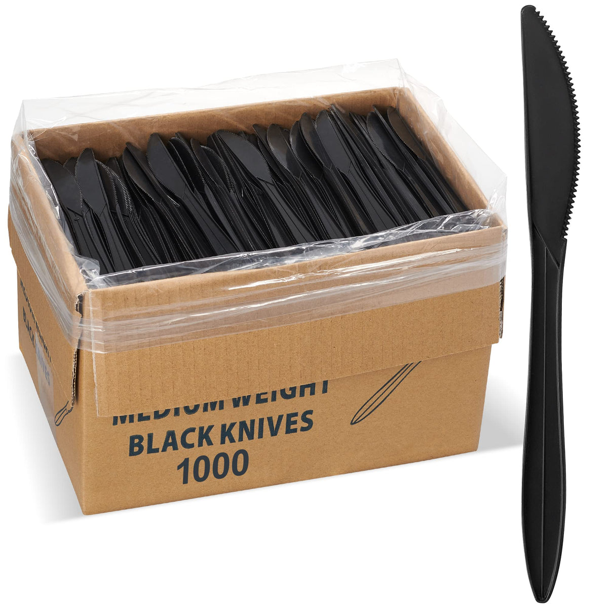 1,000 Plastic Disposable Cutlery Bulk Variety Pack Black Medium Weight