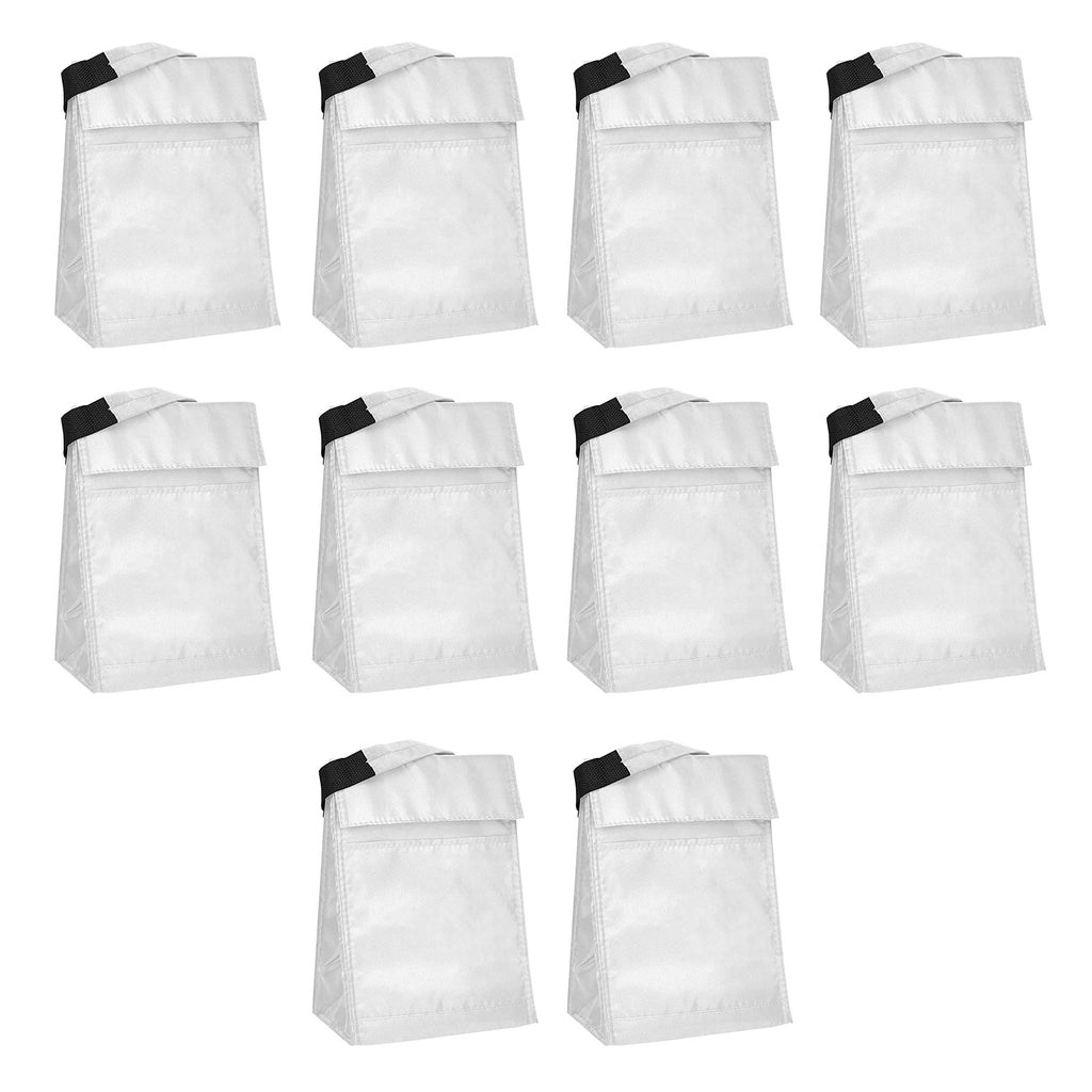 DISCOUNT PROMOS 10 Hook and Loop Insulated Lunch Bags Set - Polyester, Durable, Vibrant, Reusable - White