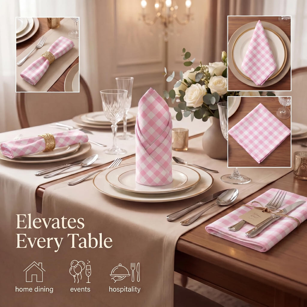 Urban Villa Cloth Napkins Cotton 12x12 (Set of 12) Pink/White