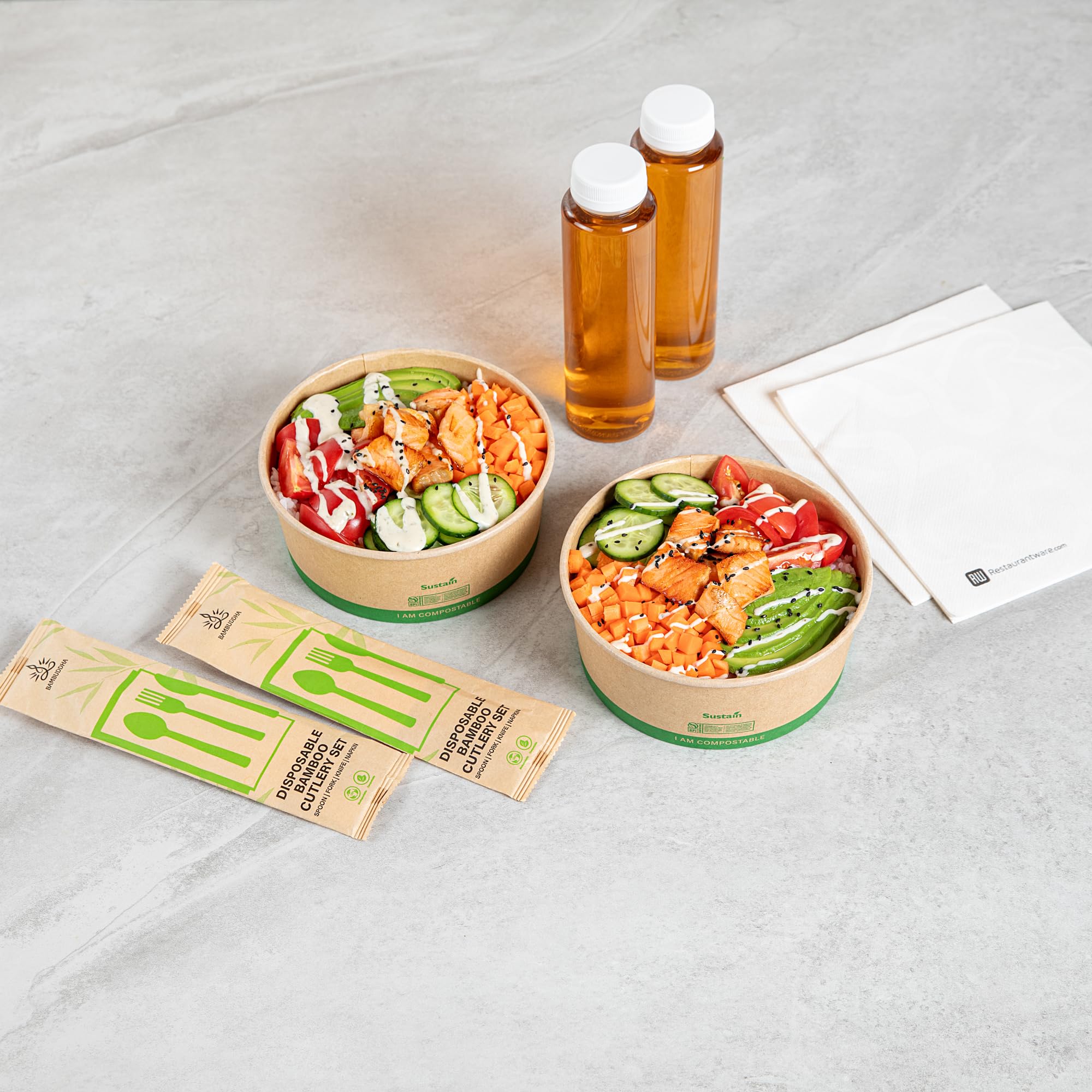 Restaurantware Compostable Paper Food Containers 200 Pack Of 37 oz BPI-Certified Round Kraft Salad Bowls Disposable Grease-Resistant Meal Prep Take Out Containers For Ice Creams, Soups, Snacks