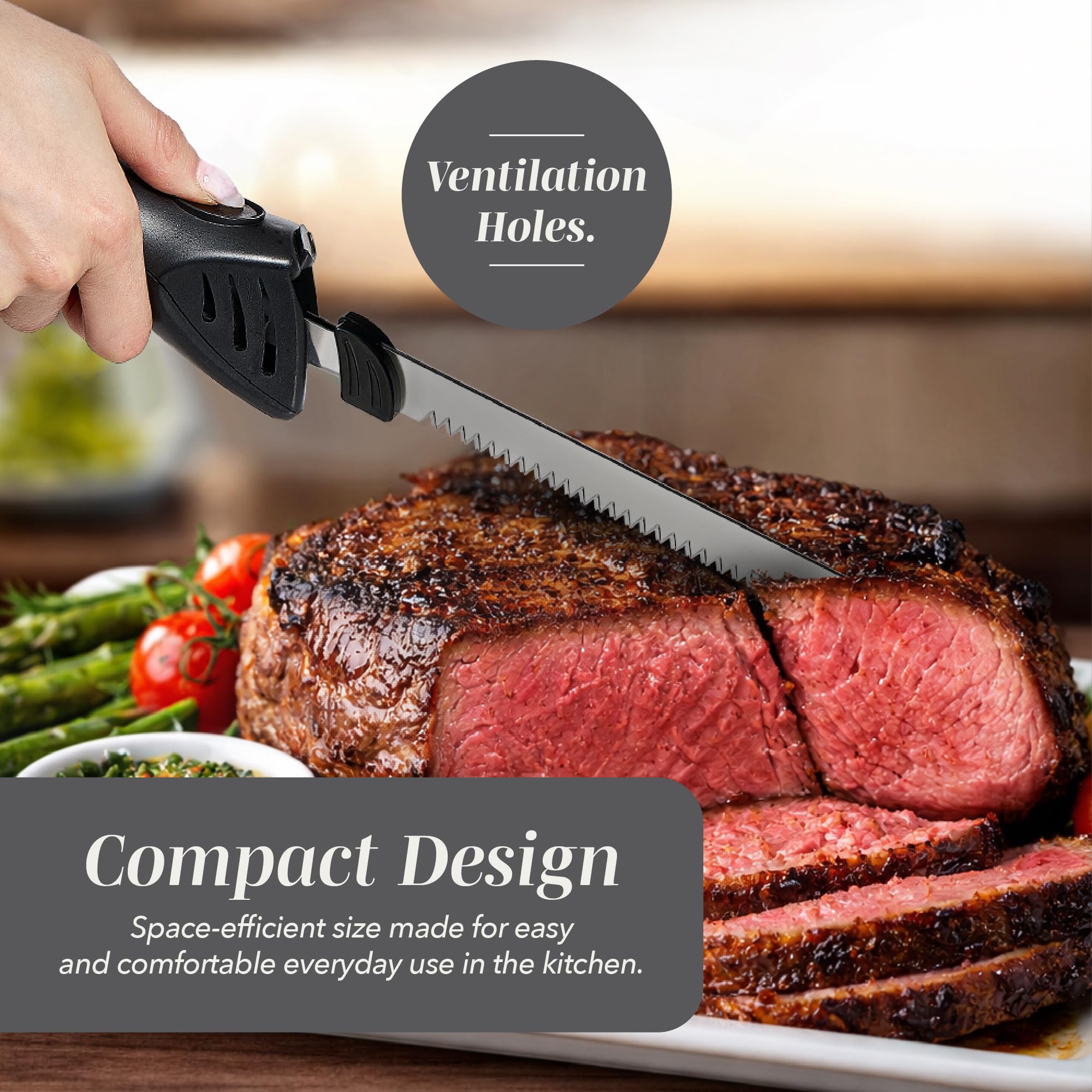COOK WITH COLOR Electric Knife, 100W Power, Dual Stainless Steel Blades for Precise Cutting, Ergonomic Handle, Low Noise and Vibration, Ideal for Bread, Meat, and Vegetables, Black