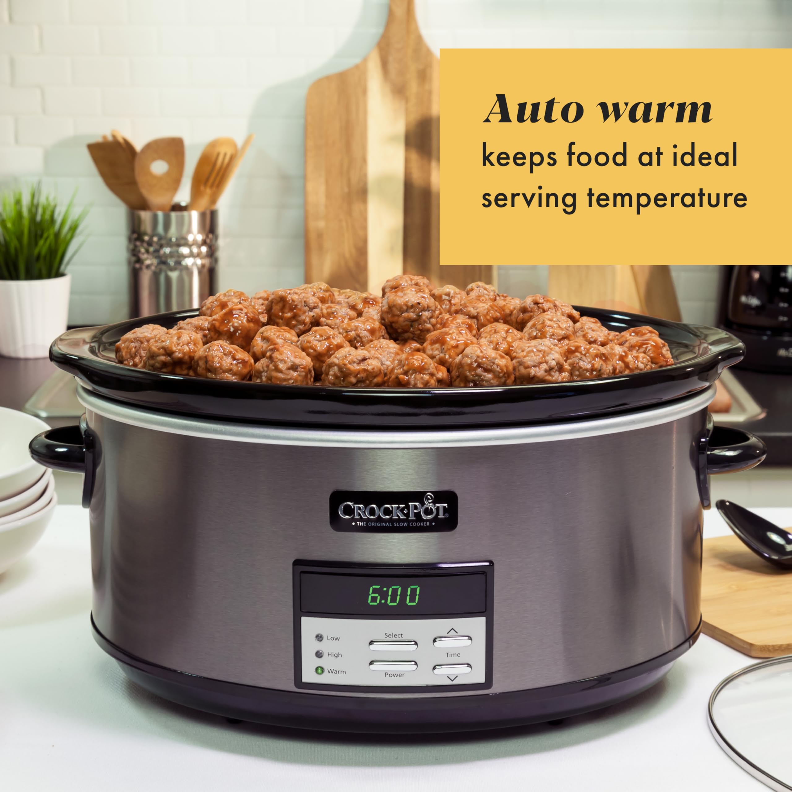 Crock-Pot Large 8-Quart Programmable Slow Cooker with Auto Warm Setting Black Stainless Steel