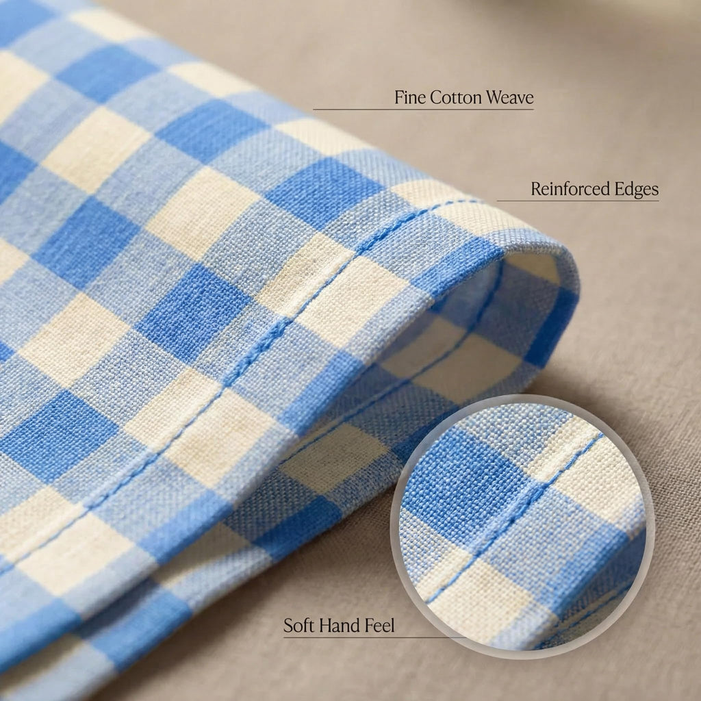 Urban Villa Cloth Napkins Cotton 20x20 (Set of 12) Blue Sand Checks