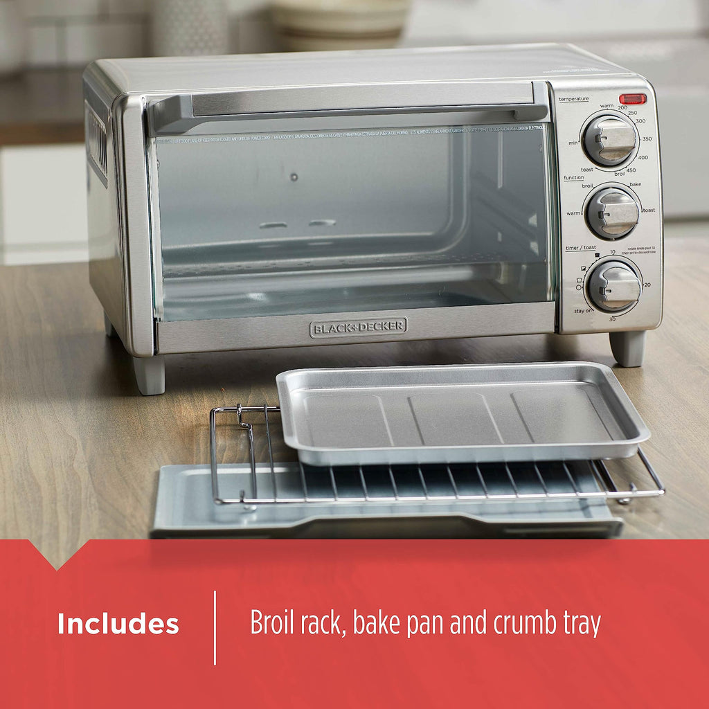 BLACK+DECKER 4-Slice Toaster Oven with Natural Convection, Stainless Steel, TO1760SS (TO1760SST-1)
