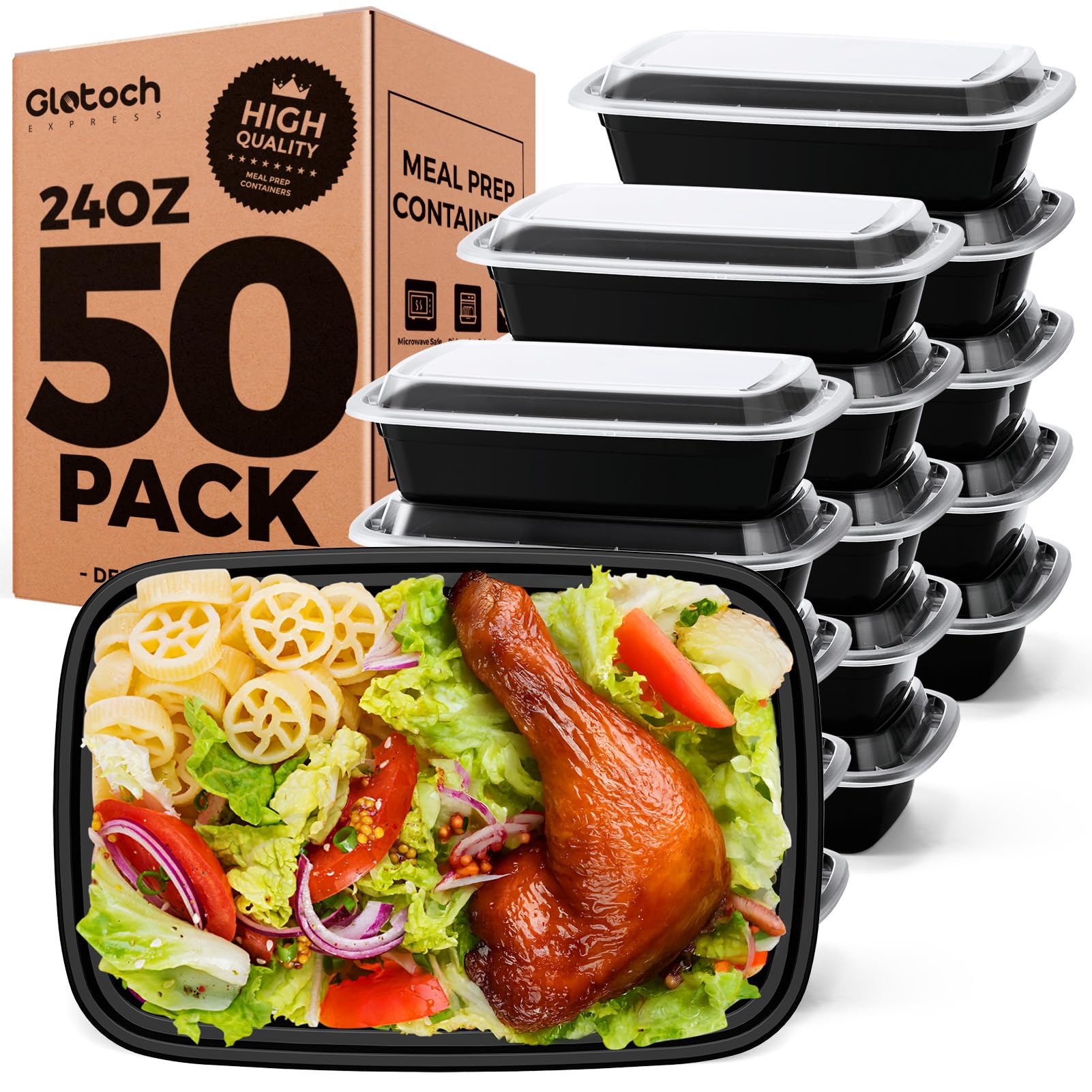 Glotoch Meal Prep Containers with Lids, 24 oz, 50 Pack (100-Piece)