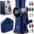 Rotary Cheese Grater Manual Hand Crank 5 Blade Shredder, Sea Foam & Gold