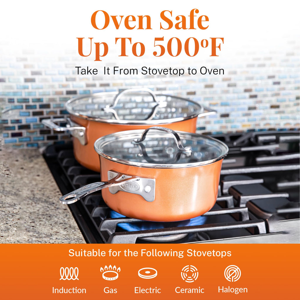 GOTHAM STEEL 10 Pc Copper Pots and Pans Set Non Stick