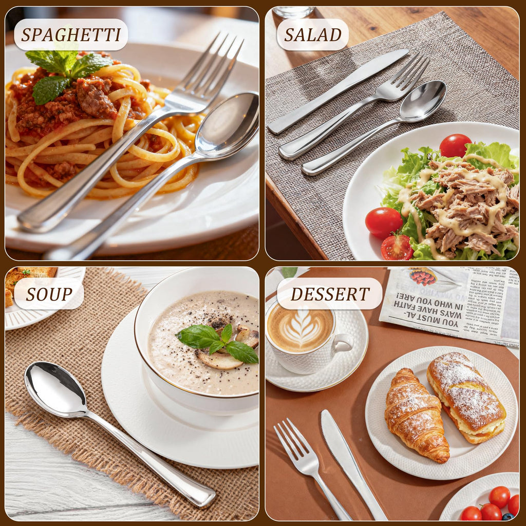 WDF 180 Pieces Silver Plastic Silverware - Silver Plastic Cutlery - Fancy Plastic Silverware Heavy Duty - 60 Forks 60 Knives 60 Spoons - Disposable Plastic Utensils Perfect for Party Wedding