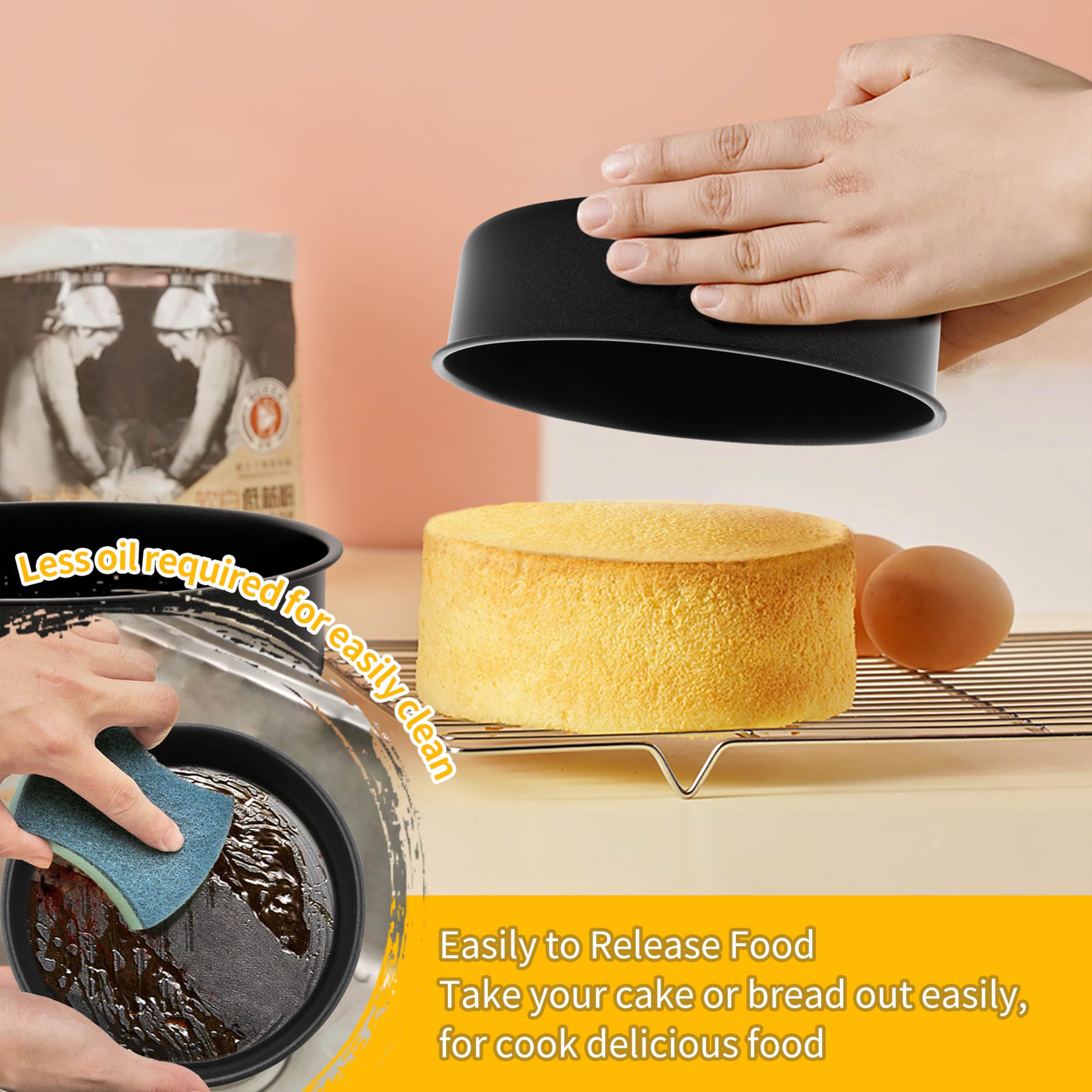 P&P CHEF 6 Inch Cake Pan Set of 3, Non-Stick Round Cake Pans