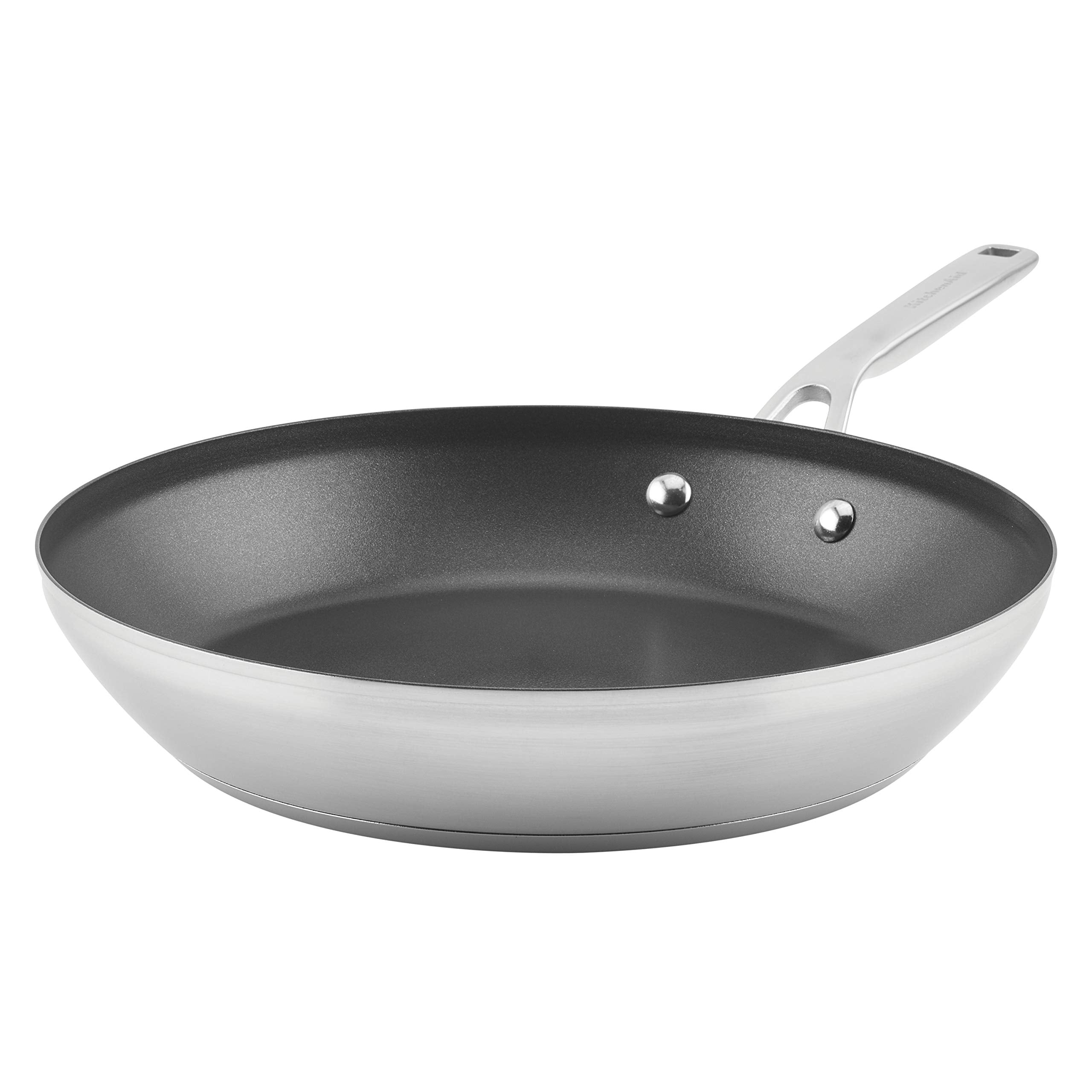 KitchenAid Stainless Steel 3-Ply Base Nonstick Induction Frying Pan, 12-Inch, Brushed Stainless Steel