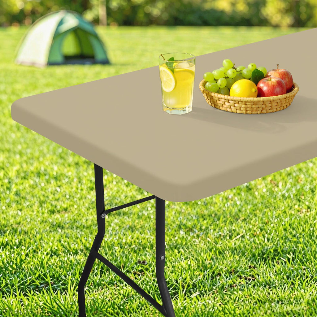 homing Rectangle Table Cloth Cover 4 Foot Taupe Elastic Fitted Tablecloth