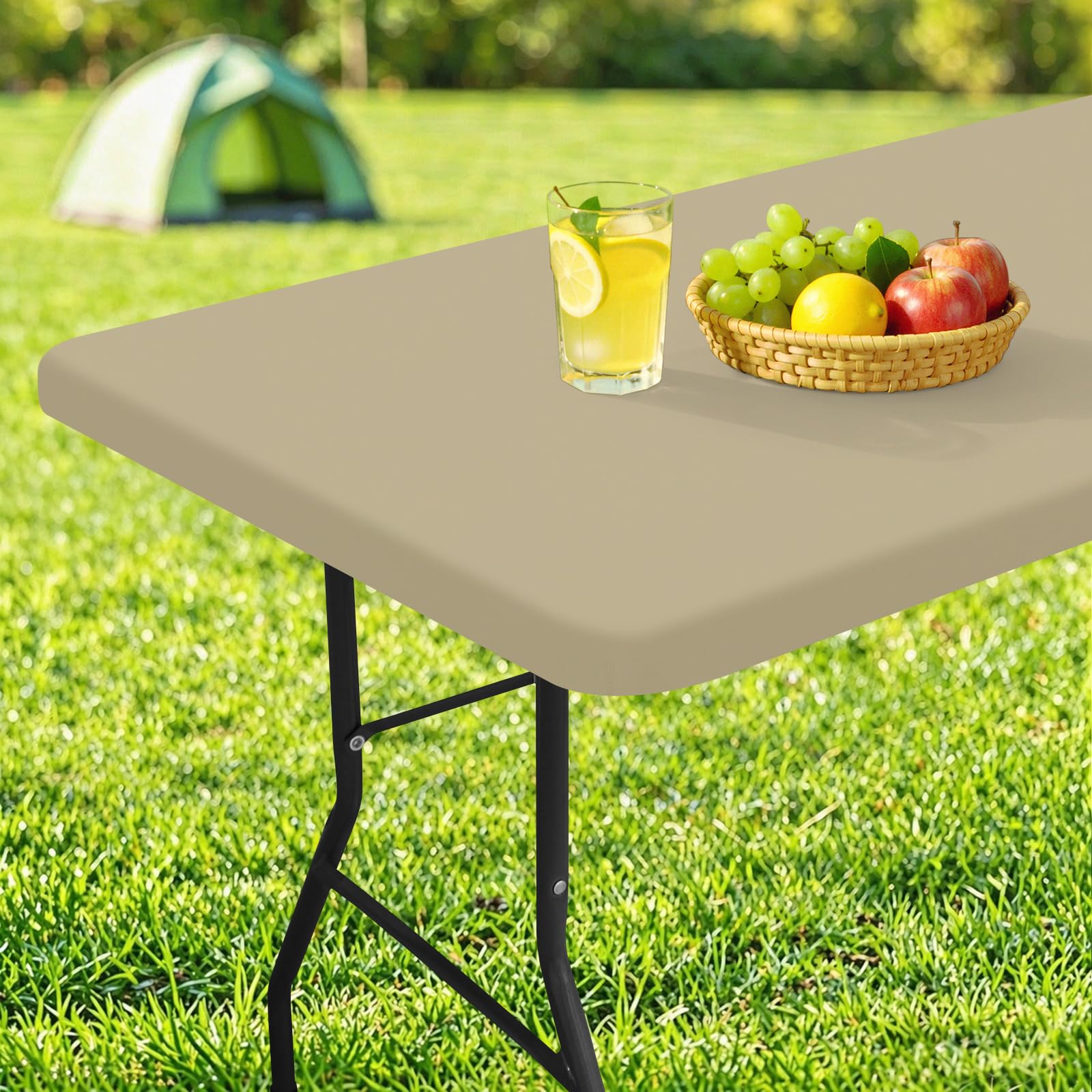 homing Rectangle Table Cloth Cover 4 Foot Taupe Elastic Fitted Tablecloth