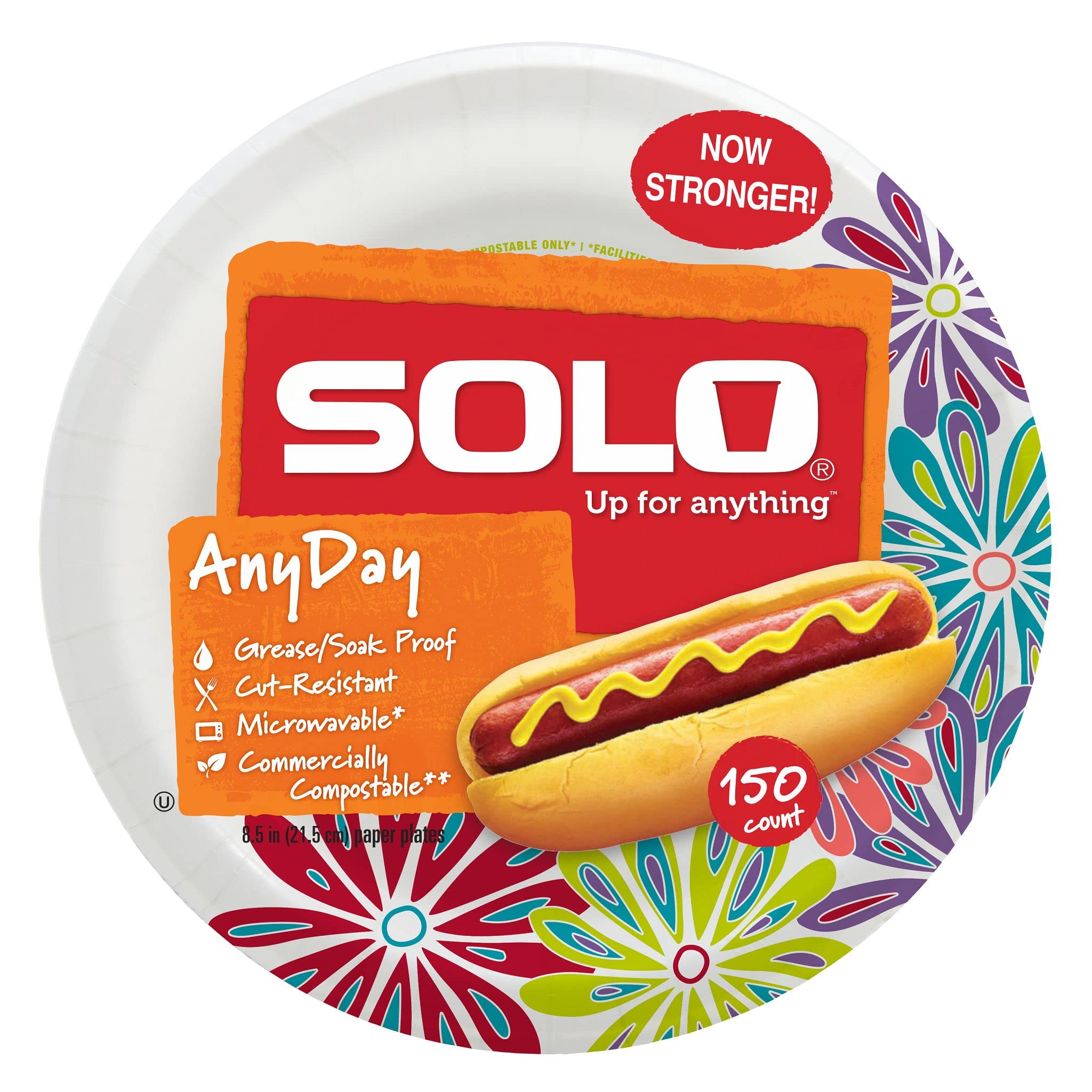 Solo AnyDay 8.5" Paper Plates, Medium, Printed, Mega Pack of 150ct