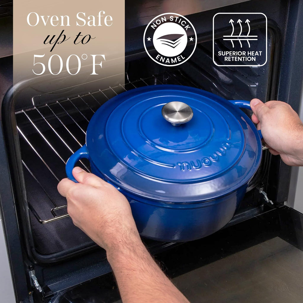 Cast Iron Dutch Oven with Lid - Non-Stick Ovenproof Enamelled Casserole Pot - Sturdy Dutch Oven Cookware - Dark Blue, 7.3-Quart, 30cm - by Nuovva