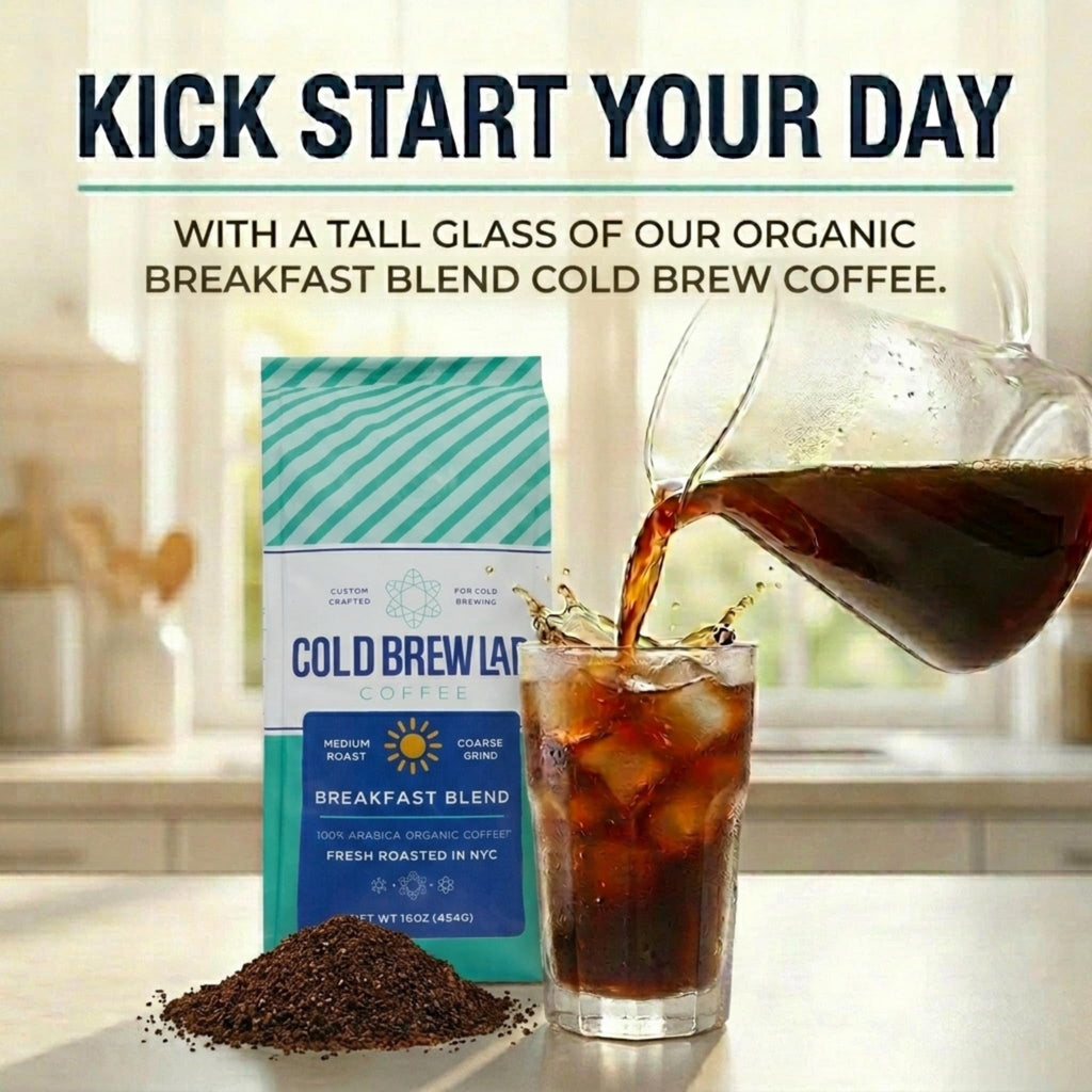 Cold Brew Organic Breakfast Blend Coffee, Medium Roast, Coarse Ground, 1 Lb