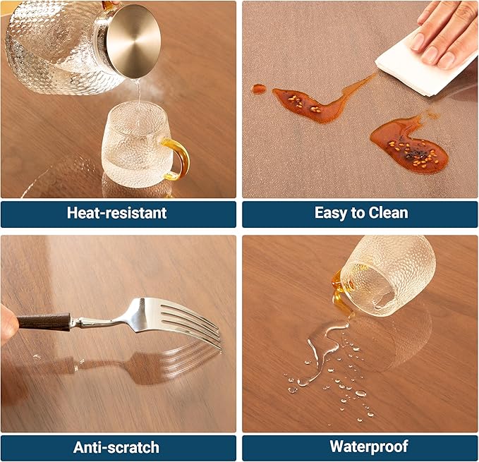 Clear Table Cover Protector Rectangle 30 x 48 Inch, 1.5mm Transparent Plastic Table Protector Waterproof, Anti-Scratch Clear Desk Mat for Office Desktop Dresser Dining Table, FDA Compliant