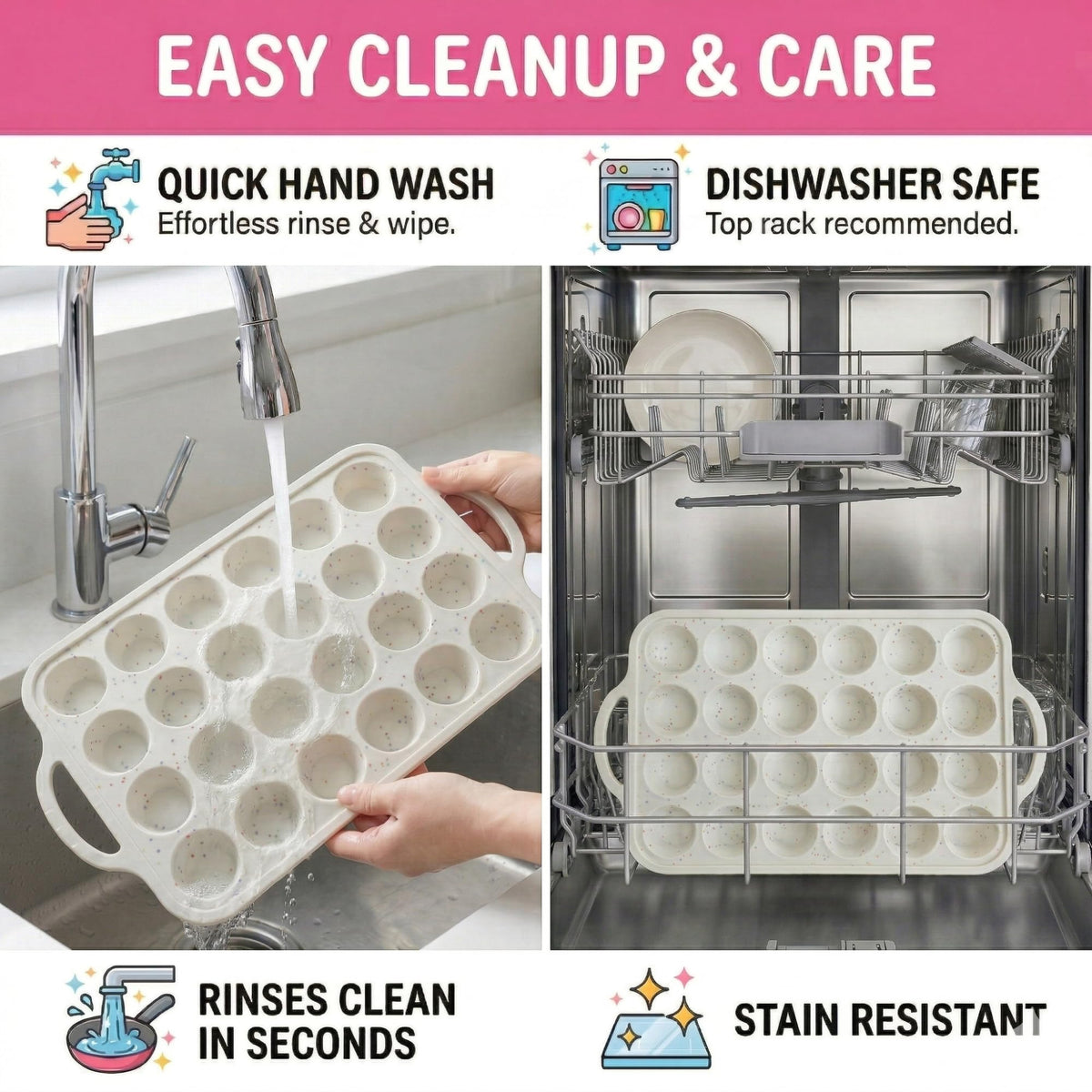 Silicone Mini Muffin Pan, 24 Cup 2 Pack with Metal Reinforced Frame
