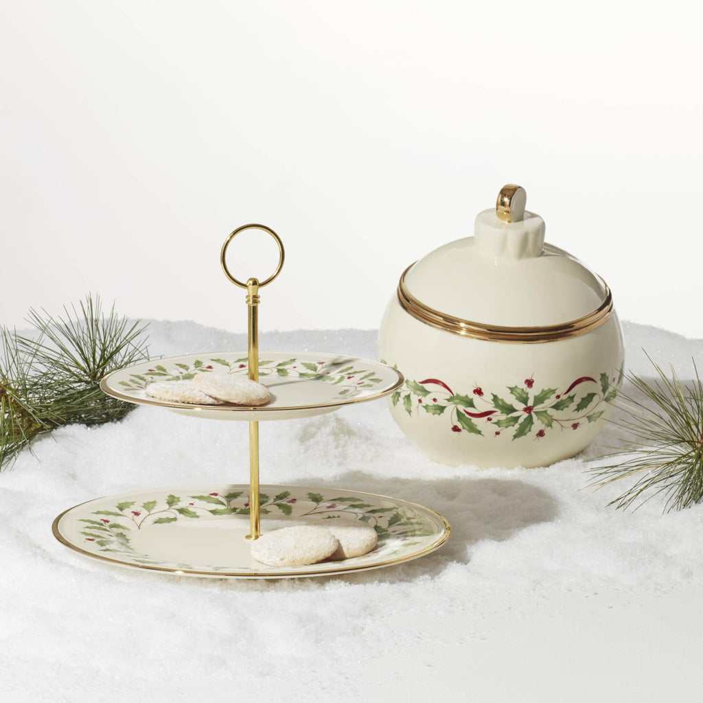 Lenox Holiday Porcelain 2-Tier Christmas Serving Tray