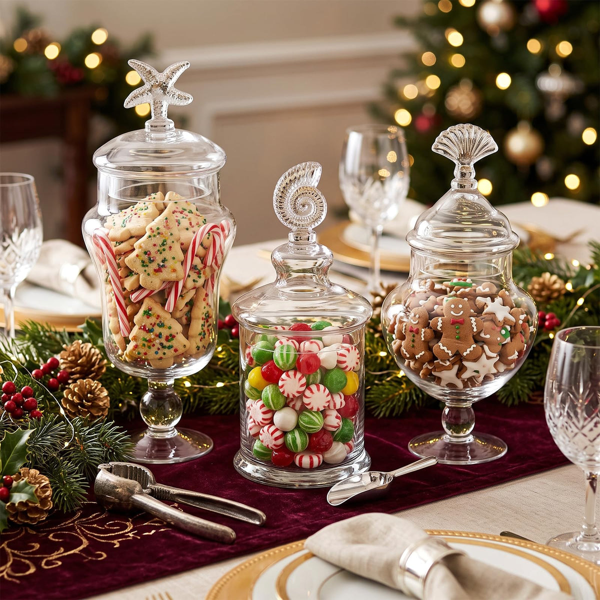 MyGift Clear Glass Apothecary Jars with Lid, Set of 3