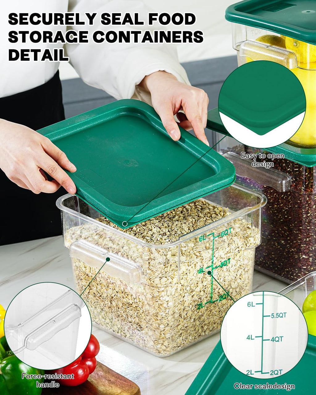 2QT 2PCS NSF Commercial Clear Food Storage Containers with Lids(GREEN)