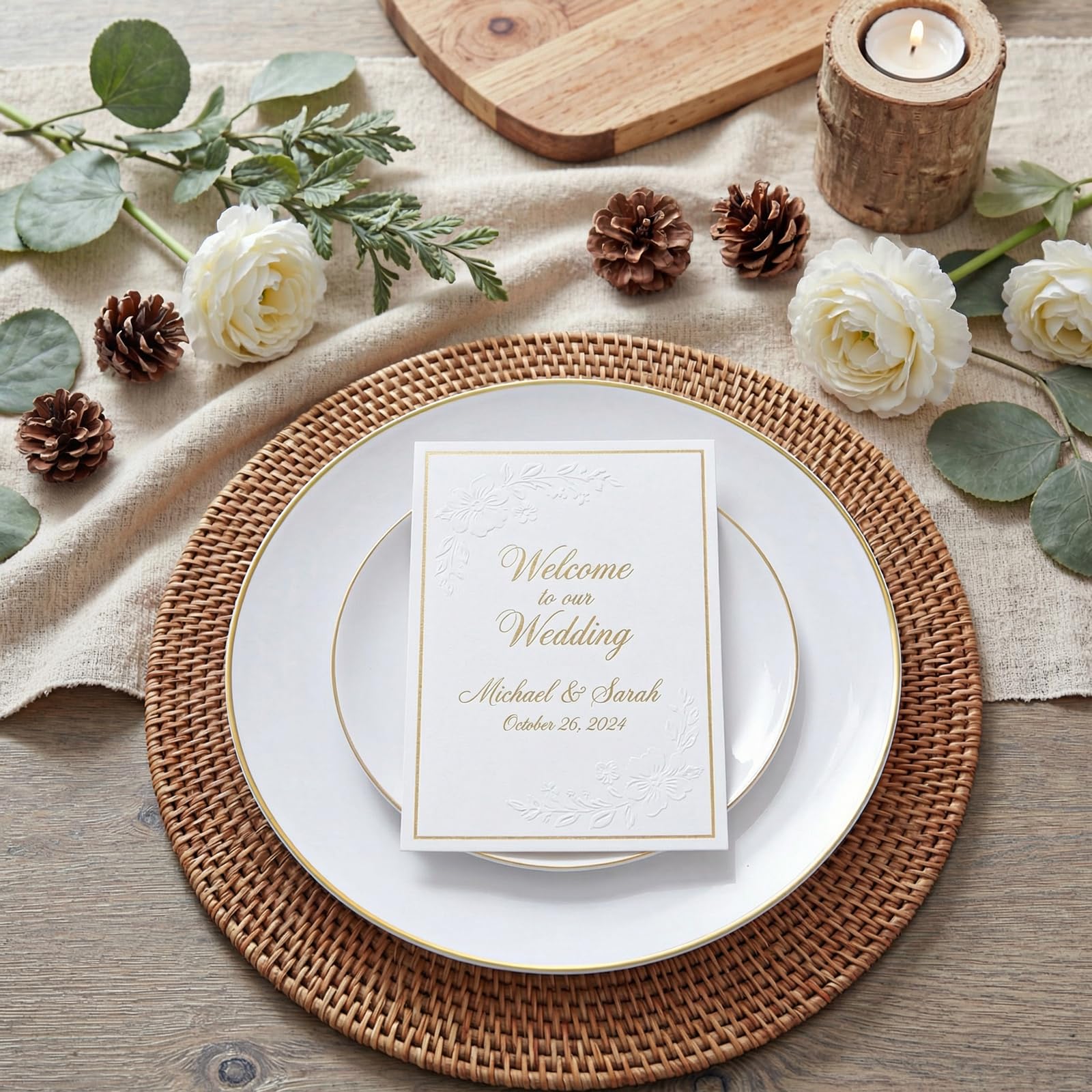 KIRE 200PCS Gold Plastic Plates - Disposable Plates for Party - White Plastic Plates with Gold Rim Include 100 for Dinner and 100 for Dessert/Salad in Wedding/Party