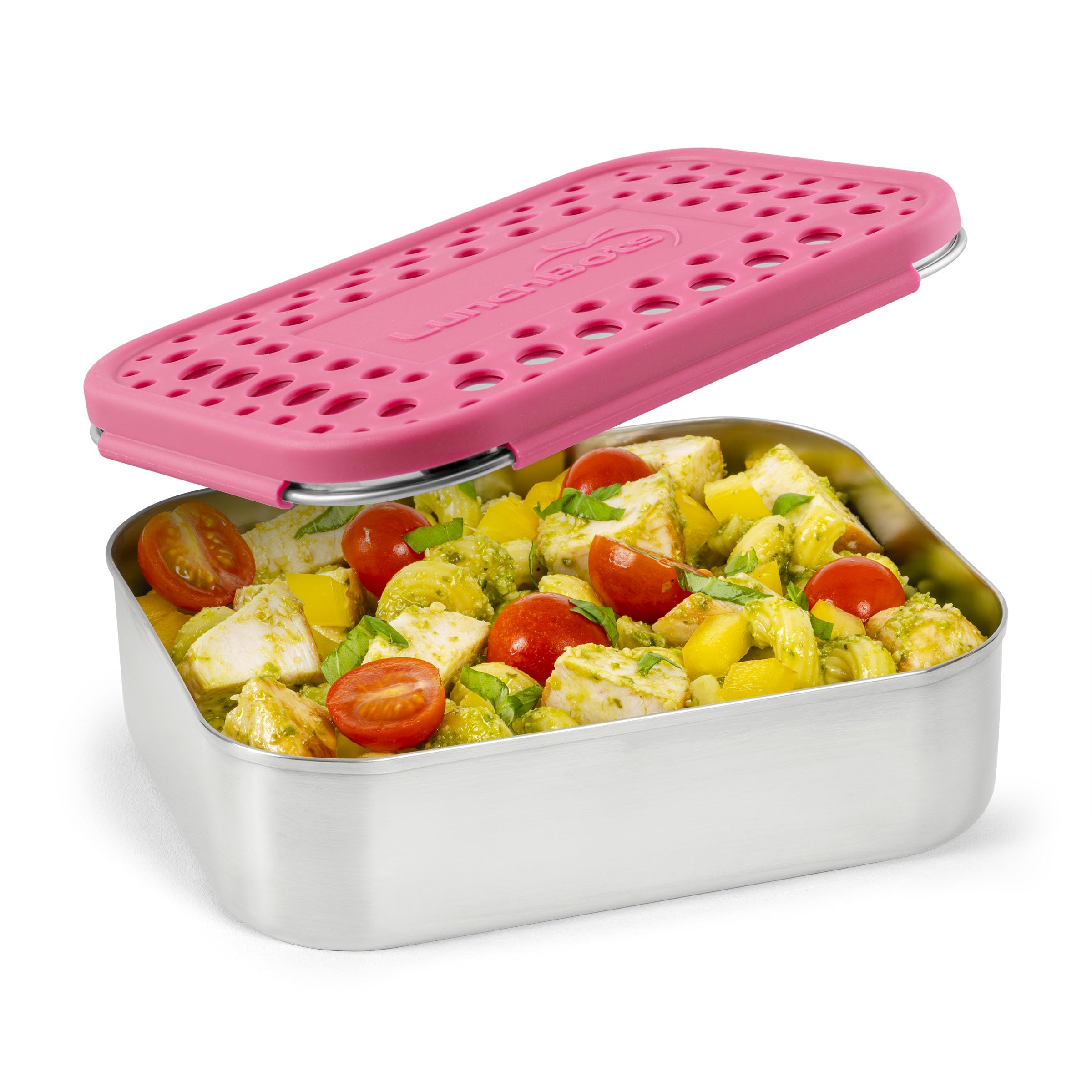 LunchBots Medium Uno Stainless Steel Kids Bento Box 1-Section Pink 20oz
