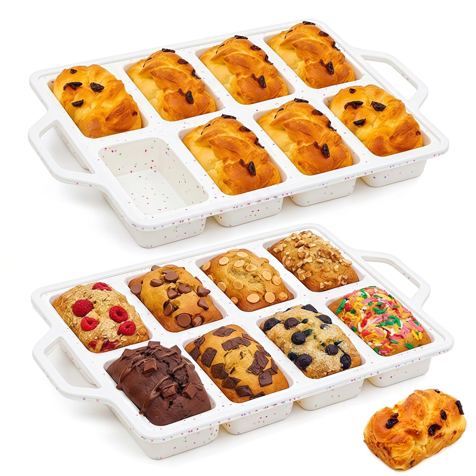Vinino 2 Pack Mini Silicone Loaf Pans with Metal Reinforced Frame, 8-Cavity