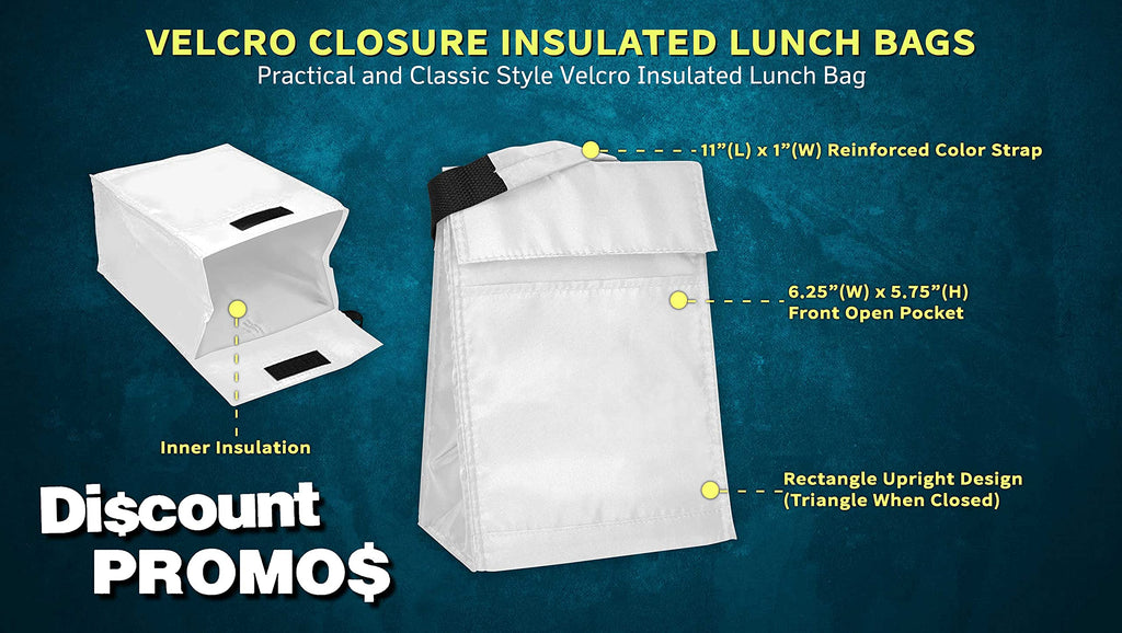 DISCOUNT PROMOS 10 Hook and Loop Insulated Lunch Bags Set - Polyester, Durable, Vibrant, Reusable - White
