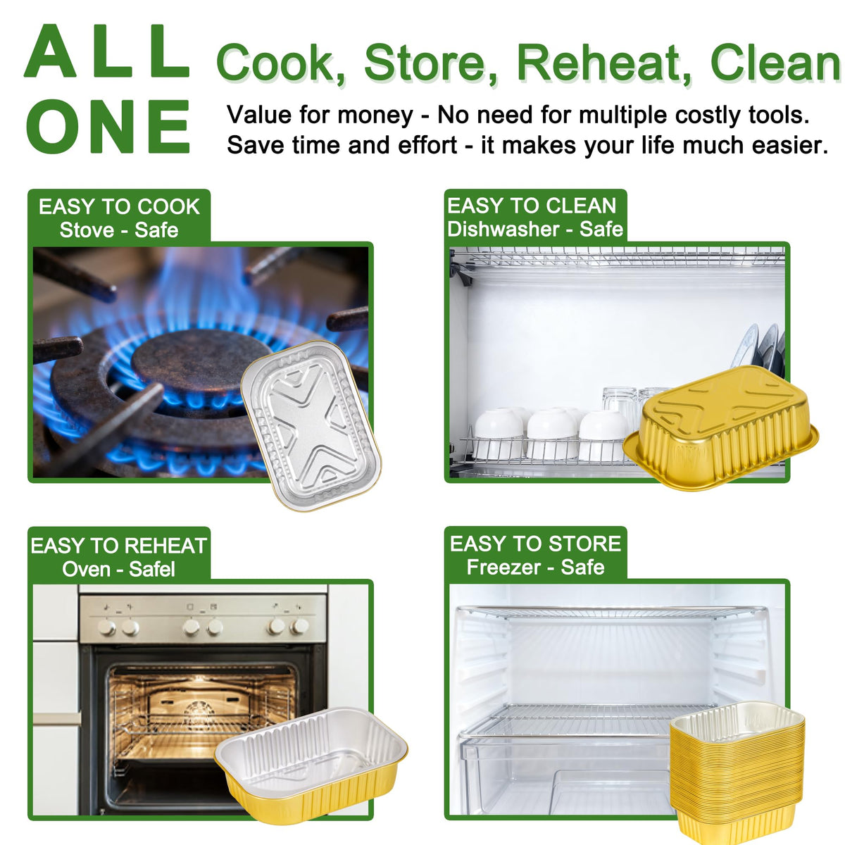 40 Pack 3LB Gold Aluminum Foil Pans with Lids Heavy Duty Food Containers